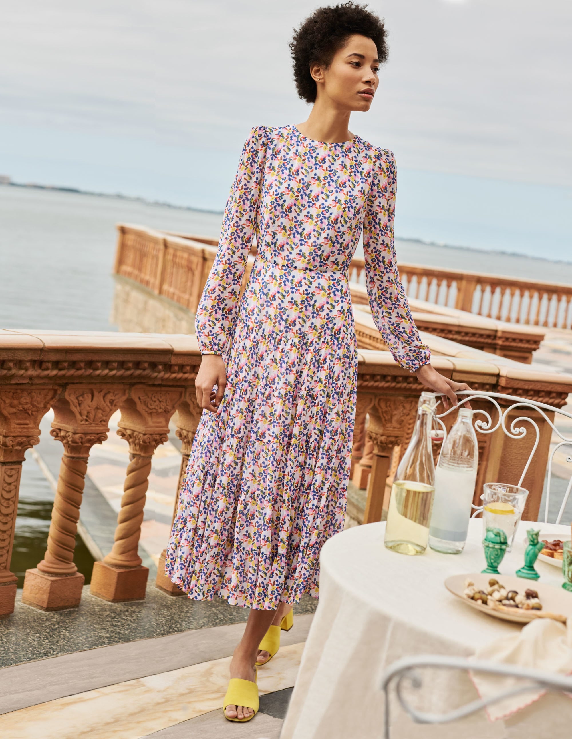 Robe midi Annie volantée-Ivoire, bourgeon de pivoine petit - Image 4
