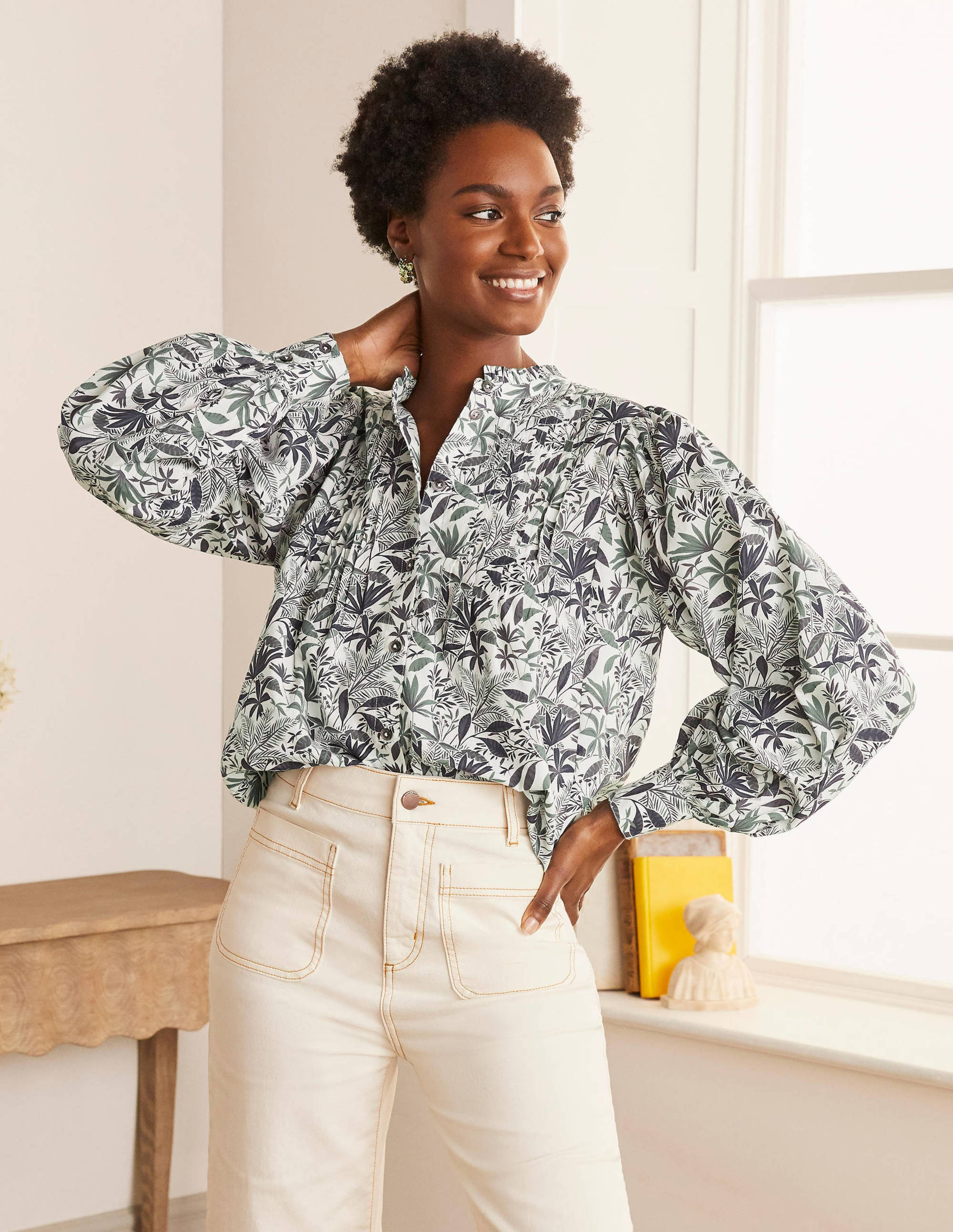 Miranda Blouse-Ivory, Tropical Palm - Image 5