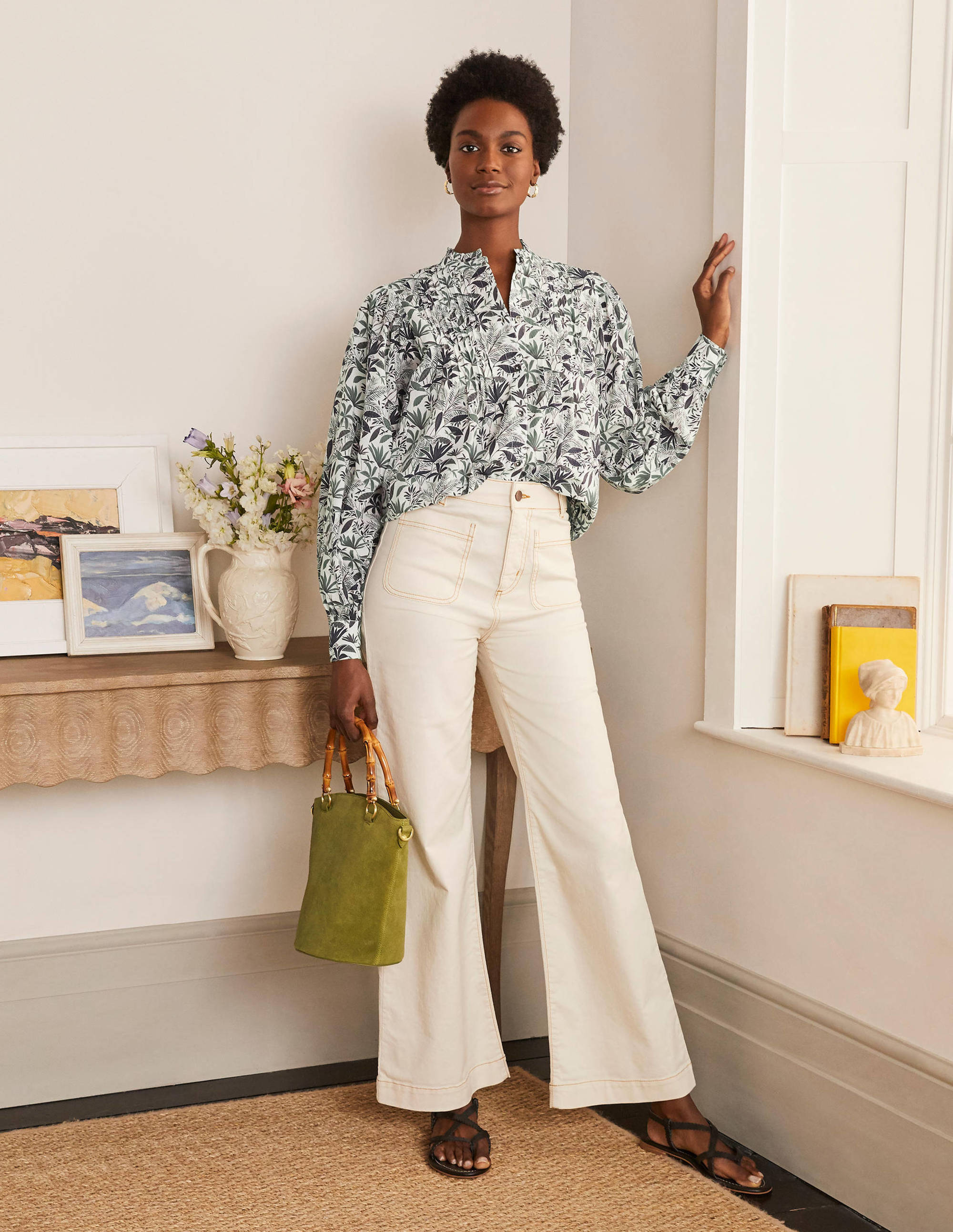 Miranda Blouse-Ivory, Tropical Palm - Image 1