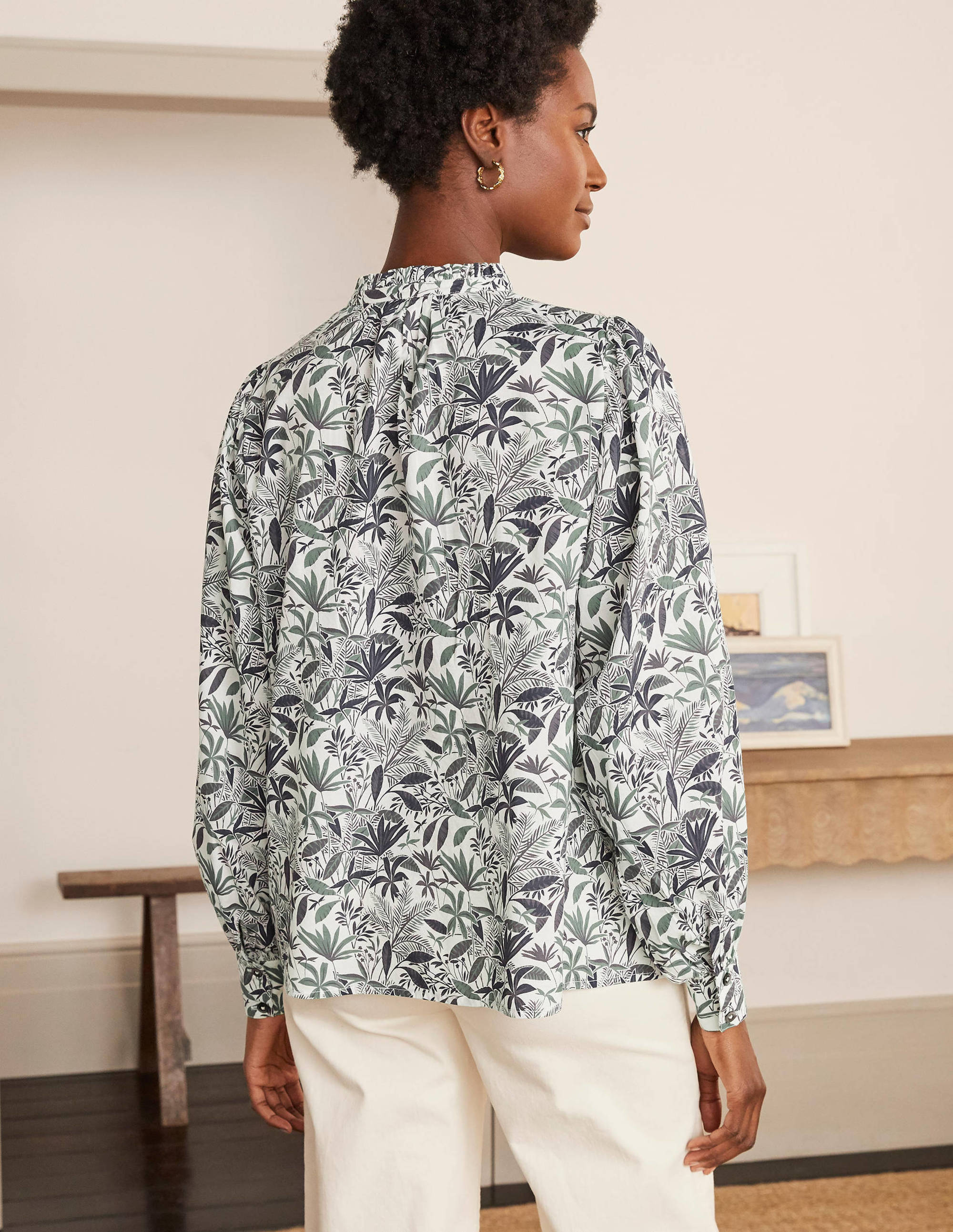 Miranda Blouse-Ivory, Tropical Palm - Image 2