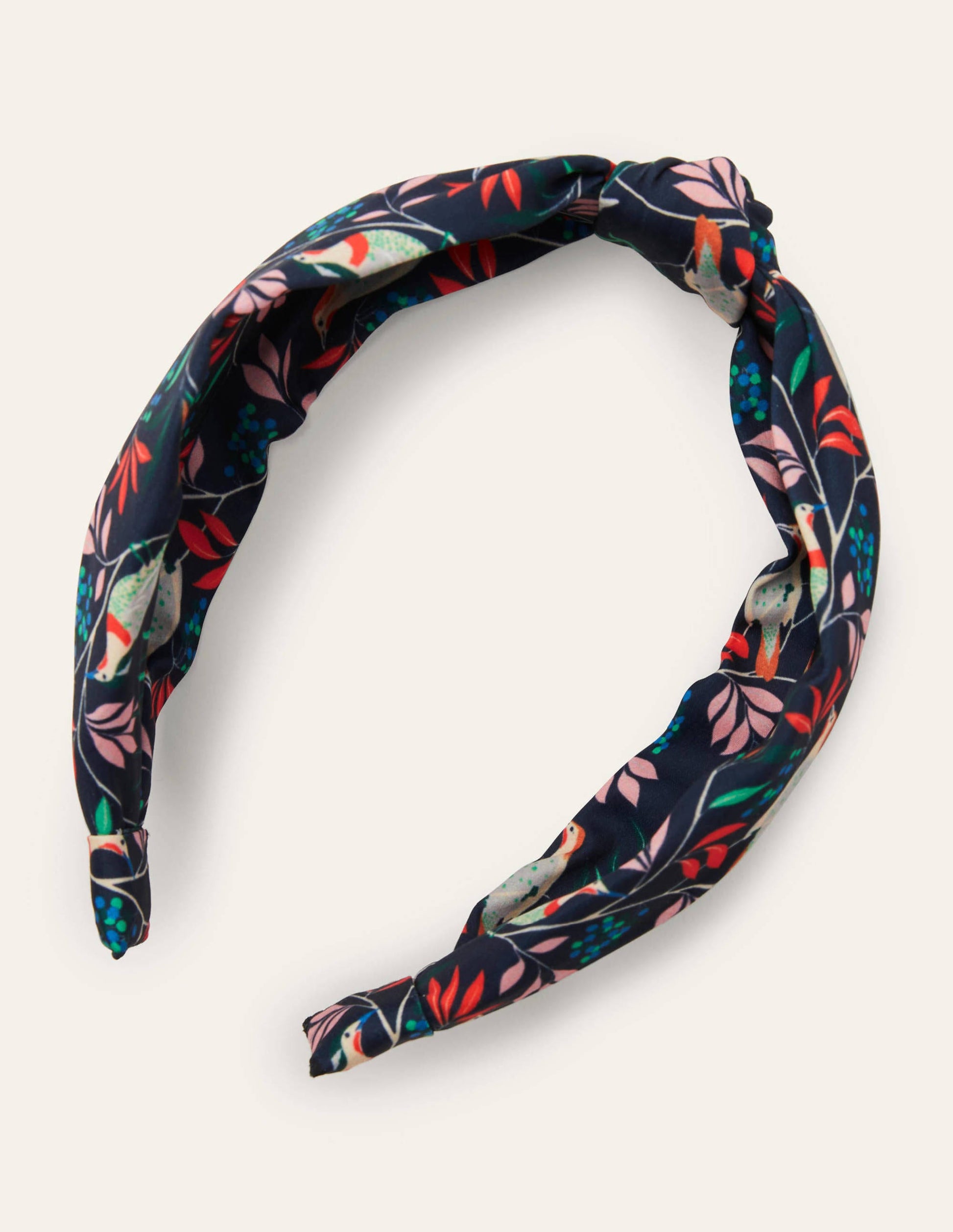 Knotted Headband-French Navy, Berry Bird-1