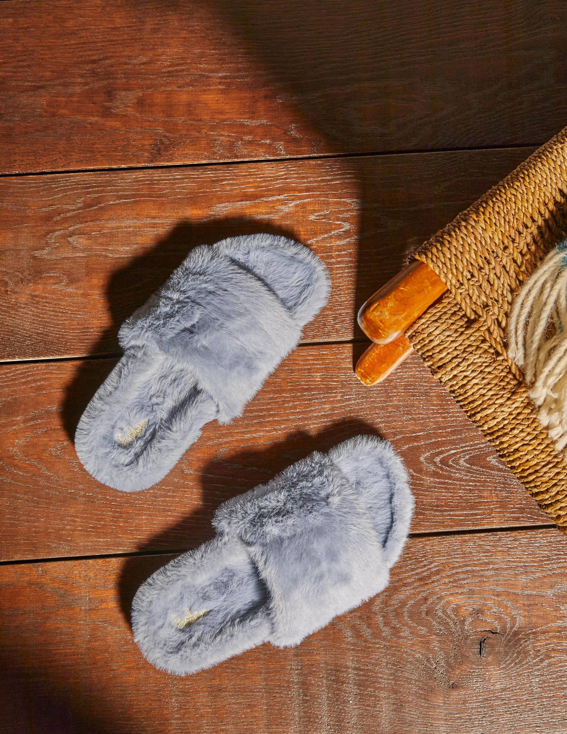 Fur Slider Slippers-Grey-1