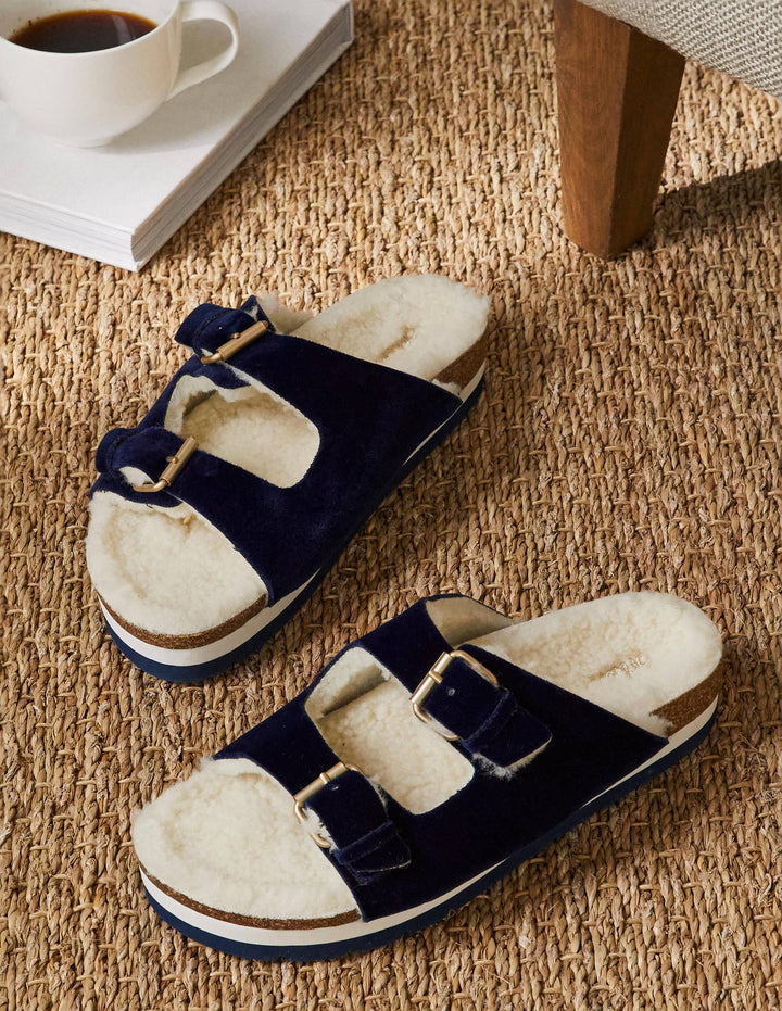 Cosy Slippers-Navy Velvet
