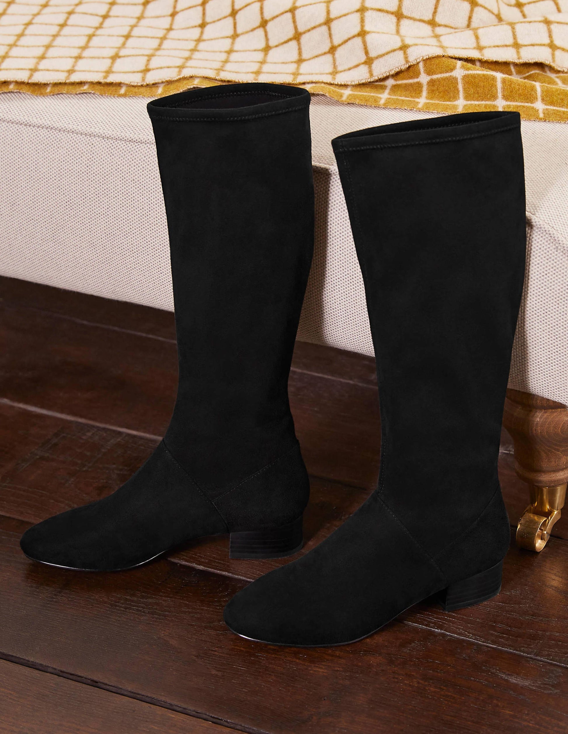 Flache Stiefel mit Stretch-Schwarz-1