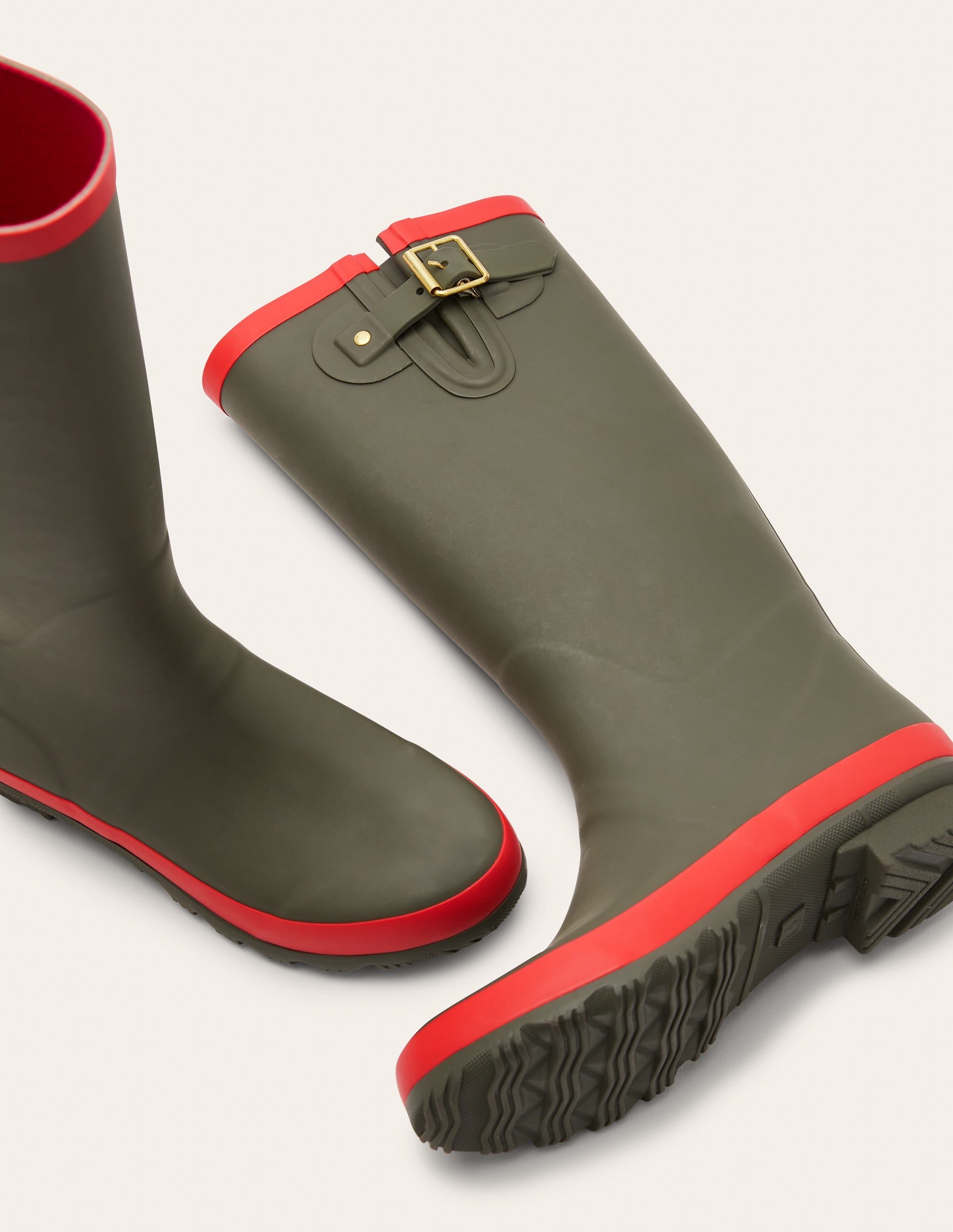 Wellington Boots-Classic Khaki/Cherry Red - Image 2