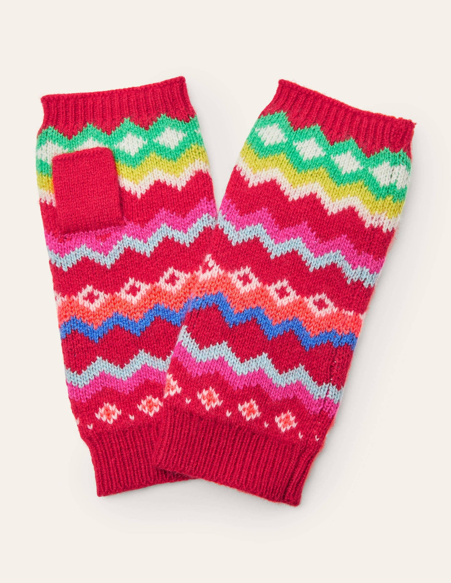 Fingerlose Handschuhe mit Fair-Isle-Muster-Rockabilly-Rot