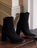 Stiefeletten mit Blockabsatz-Schwarz, Veloursleder