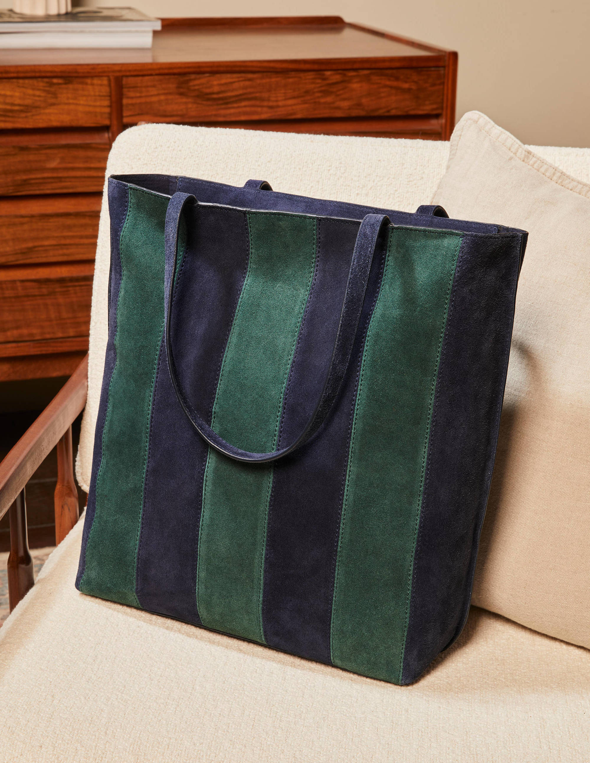 Leder-Shopper mit Streifen-Marineblau - Image 1