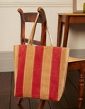 Leder-Shopper mit Streifen-Hellbraun