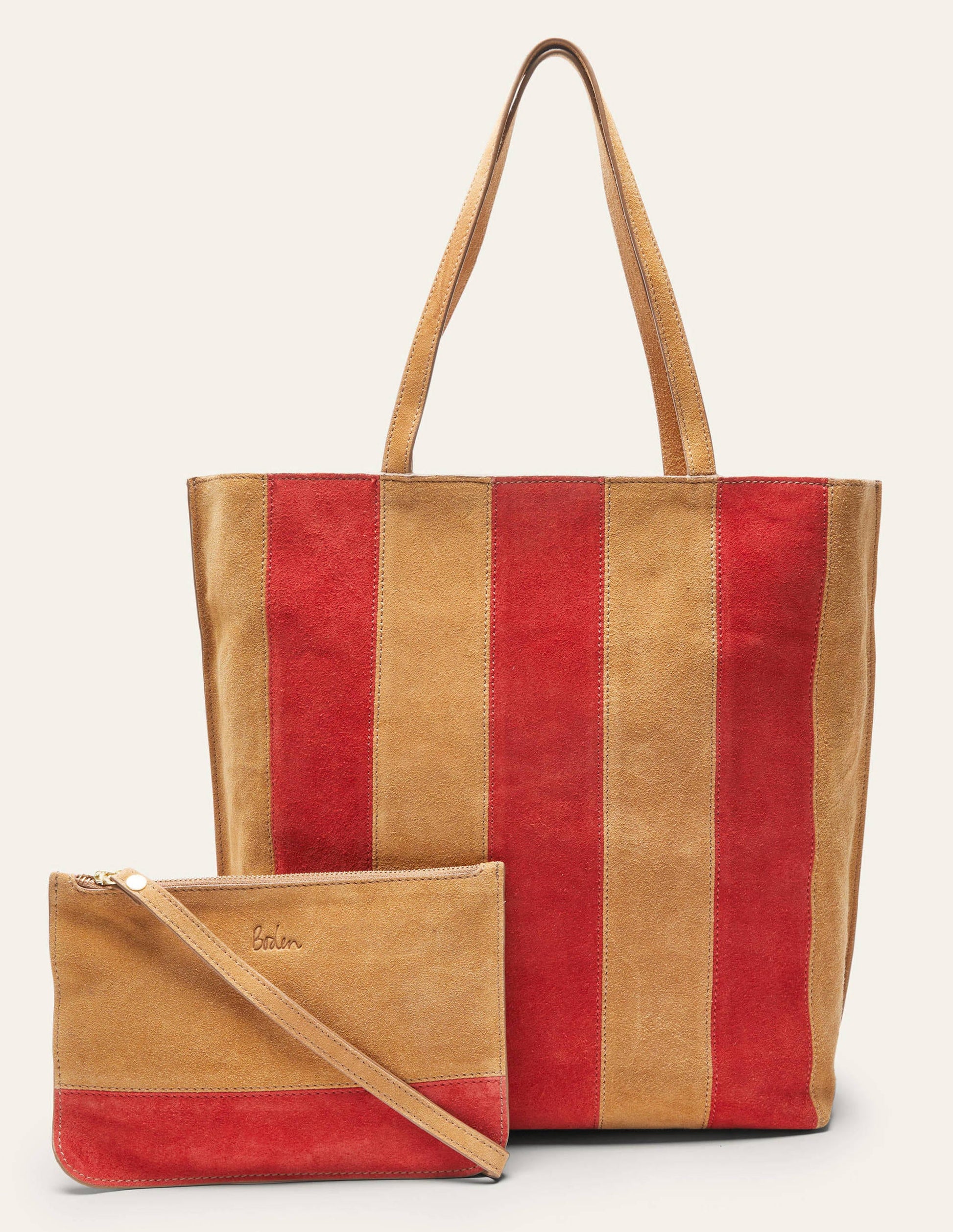 Leder-Shopper mit Streifen-Hellbraun-2