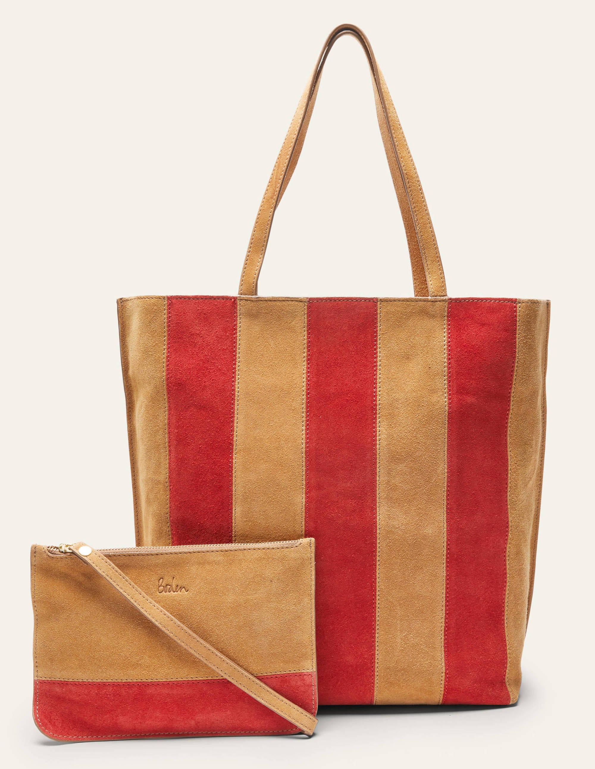 Leder-Shopper mit Streifen-Hellbraun - Image 2