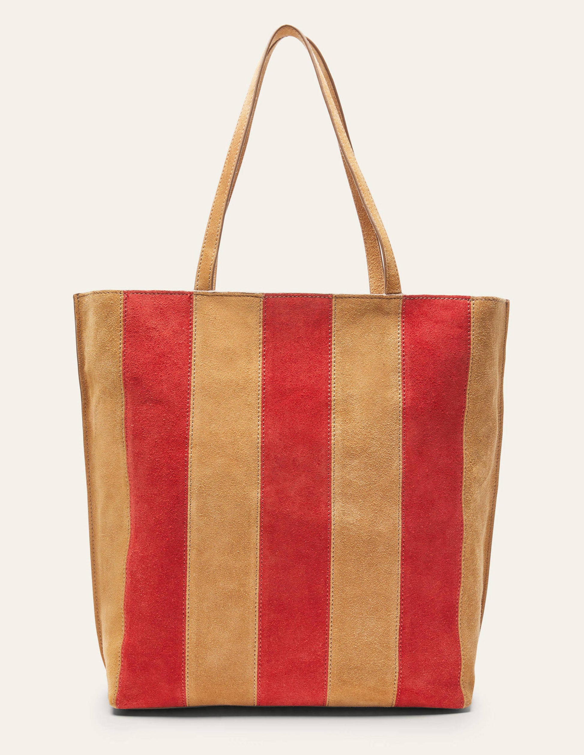 Leder-Shopper mit Streifen-Hellbraun-3