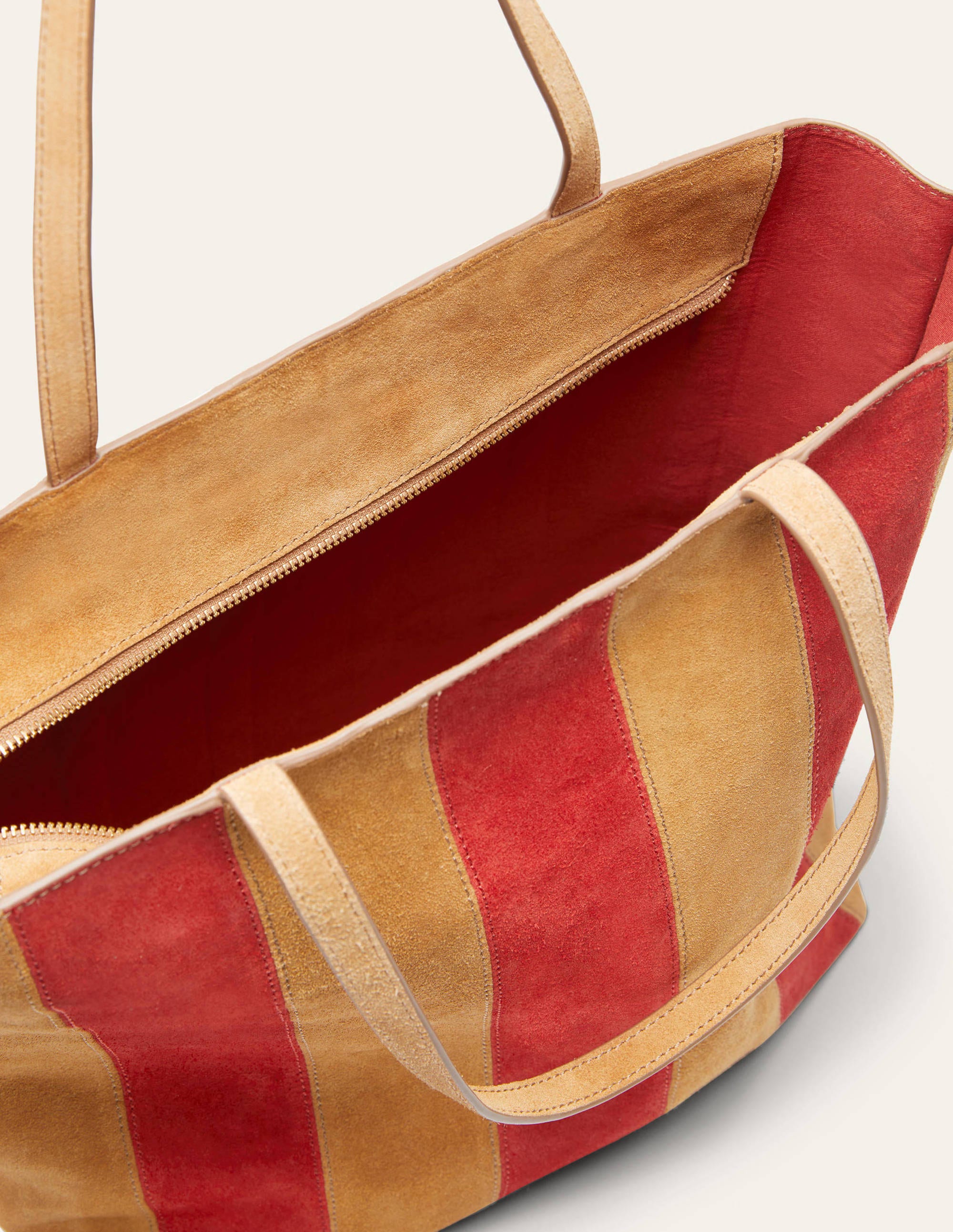 Leder-Shopper mit Streifen-Hellbraun - Image 4