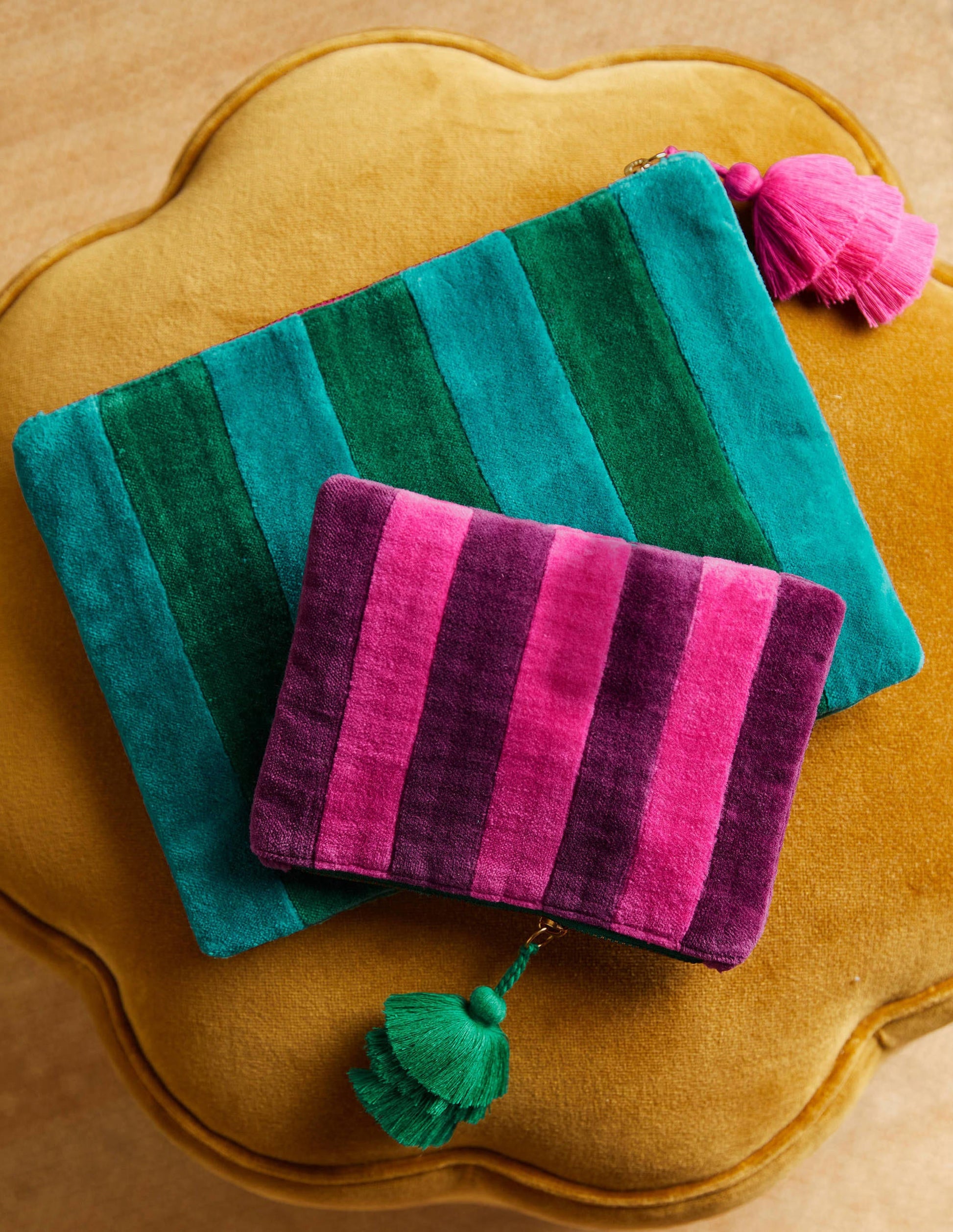 Taschen-Set aus Samt-Segelrot/Waldgrün-1