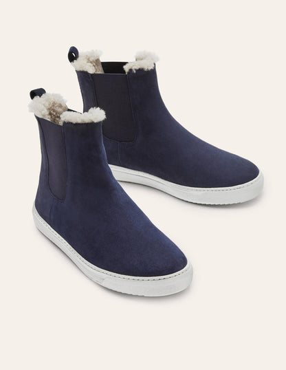 Chelsea Boots mit Lammfellfutter-Marineblau