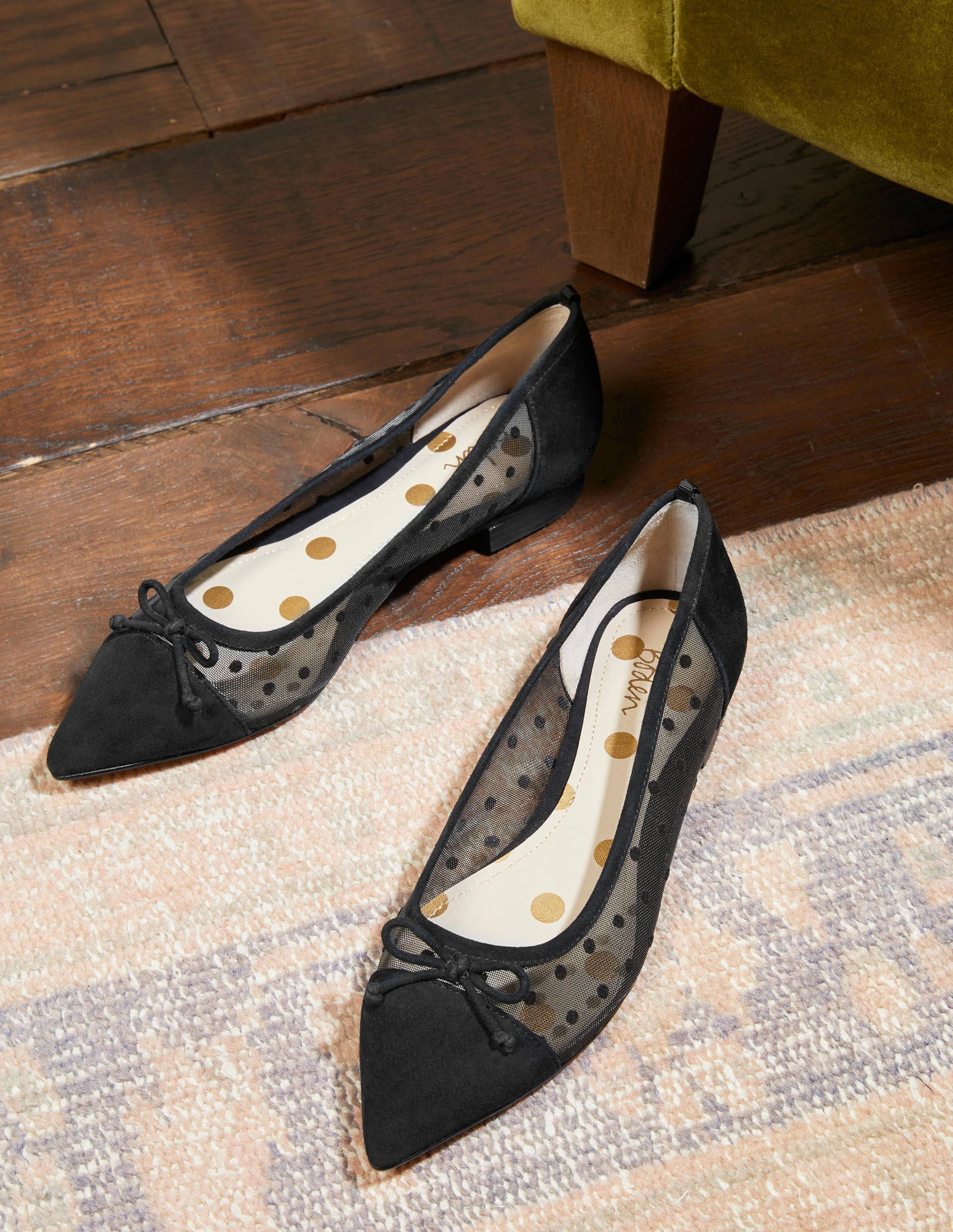 Ballerines avec détail en résille-Noir - Image 1