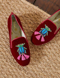 Mocassins ornementés Gabriella-Velours lie de vin/scarabée