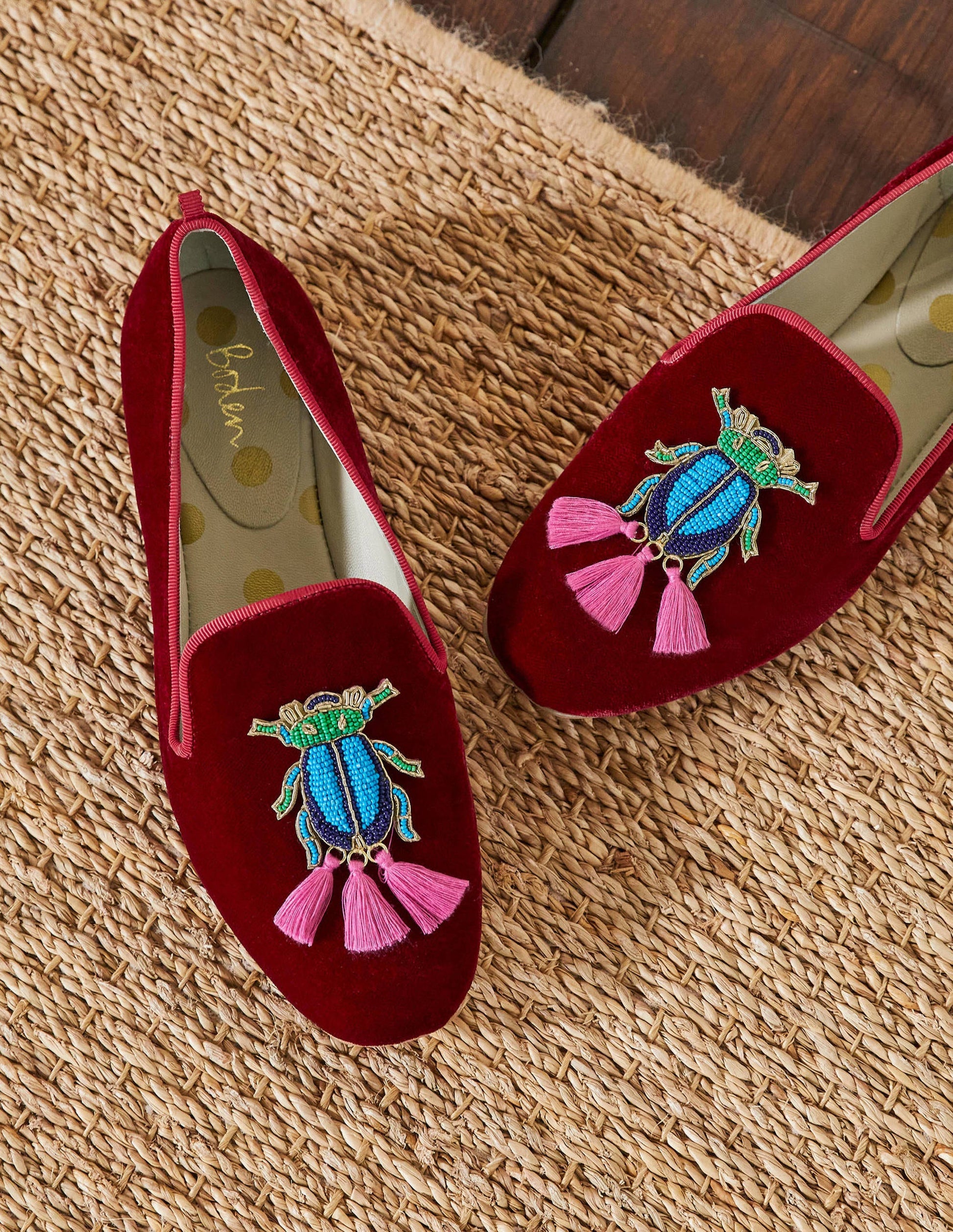 Mocassins ornementés Gabriella-Velours lie de vin/scarabée-1