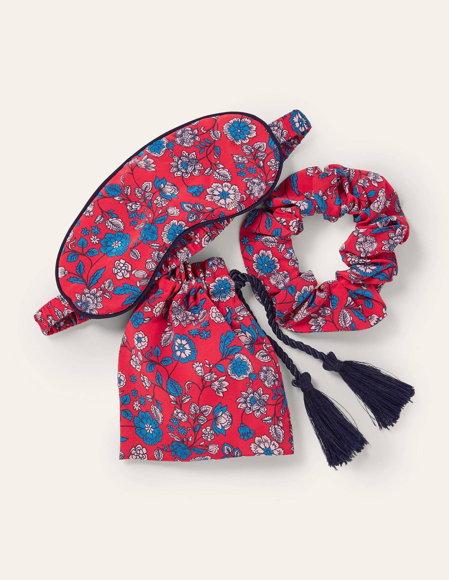 Set aus Augenmaske und Scrunchie-Hellrot, Zartes Blumenmuster
