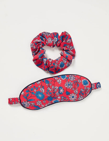 Set aus Augenmaske und Scrunchie-Hellrot, Zartes Blumenmuster-2