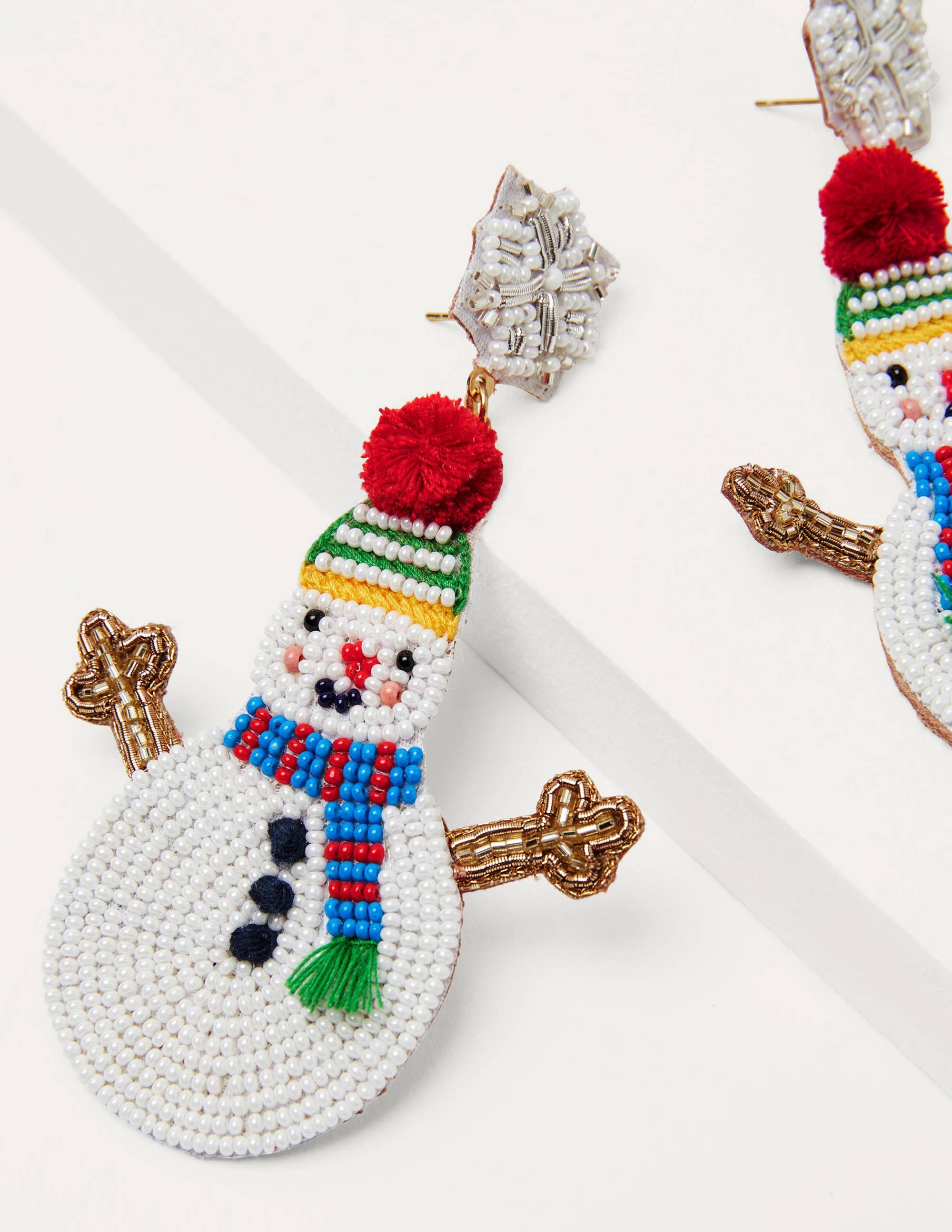 Beaded Festive Earrings-Snowmen - Image 3