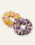 Scrunchie-Set aus Baumwolle-Naturweiß, Knalliges Blumenmuster