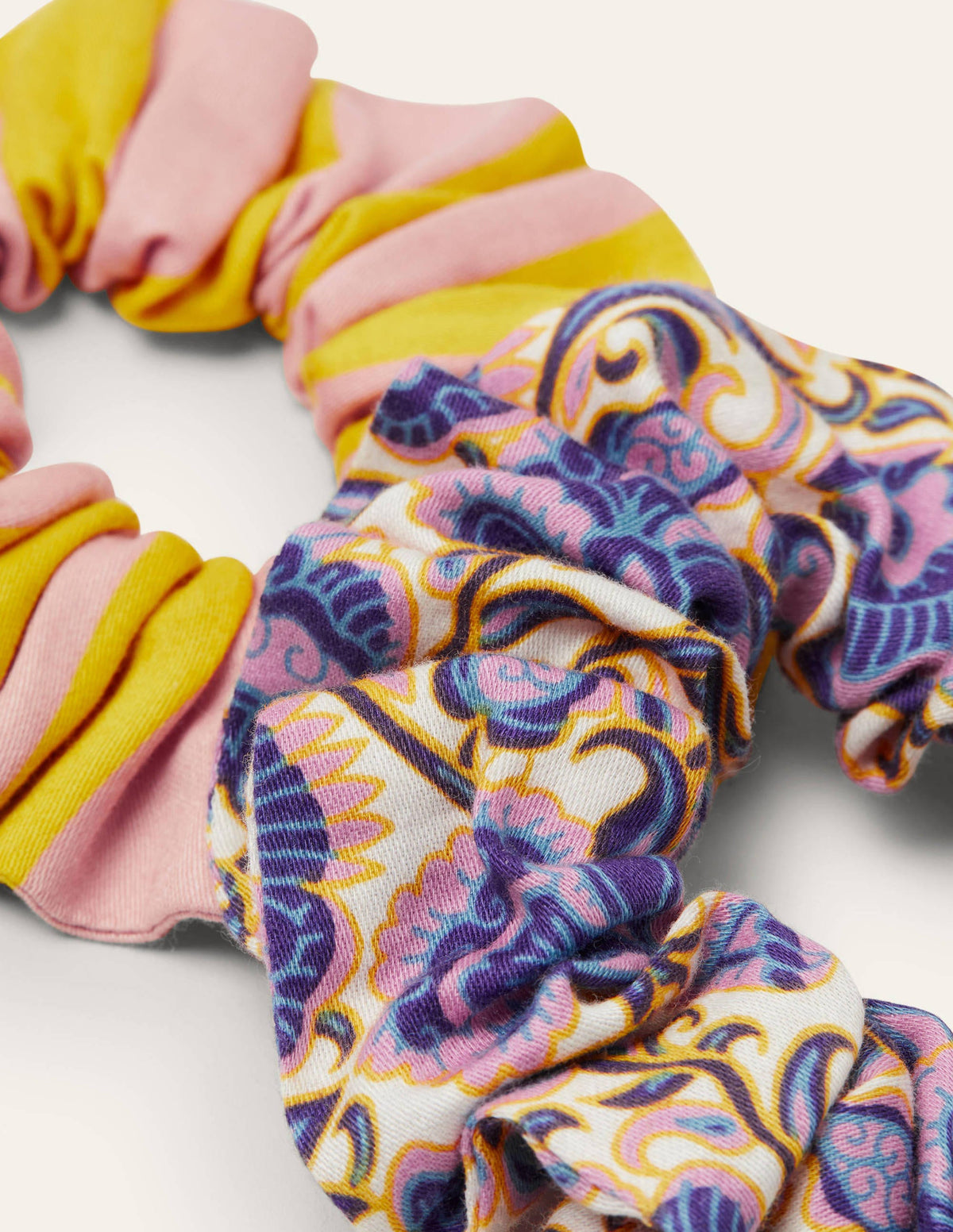 Scrunchie-Set aus Baumwolle-Naturweiß, Knalliges Blumenmuster-2