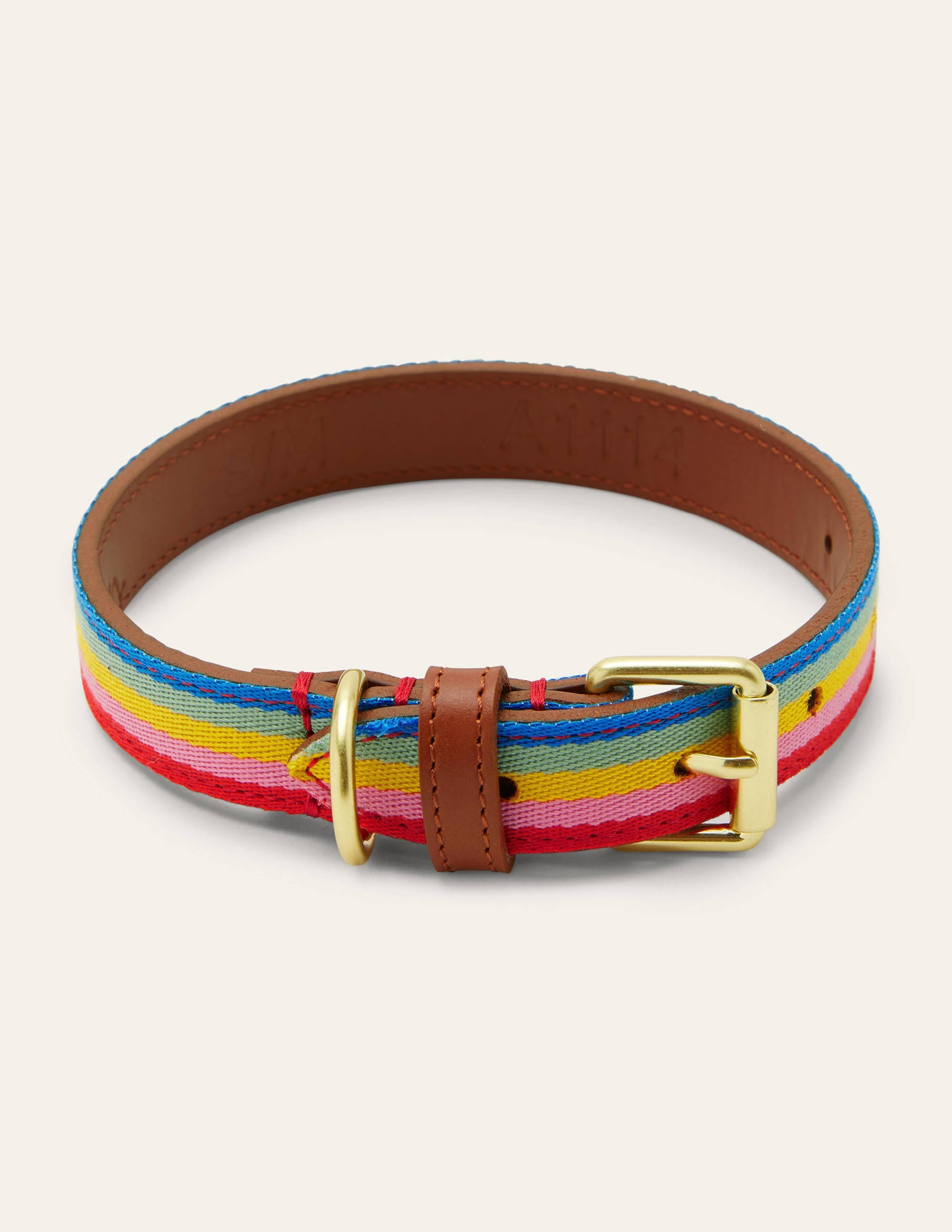 Hundehalsband aus Leder-Hellbraun/Bunt, Gestreift - Image 1