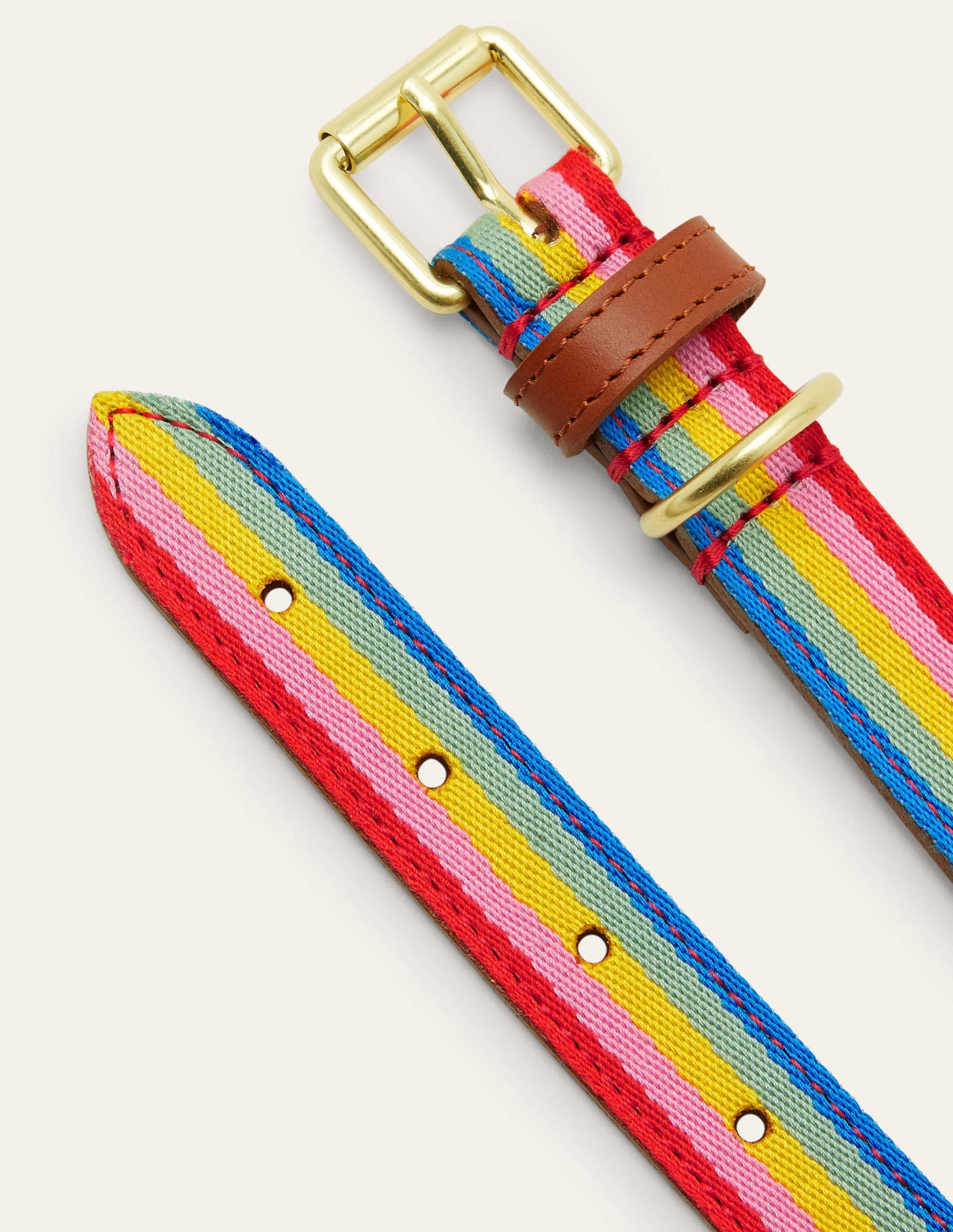 Hundehalsband aus Leder-Hellbraun/Bunt, Gestreift-2