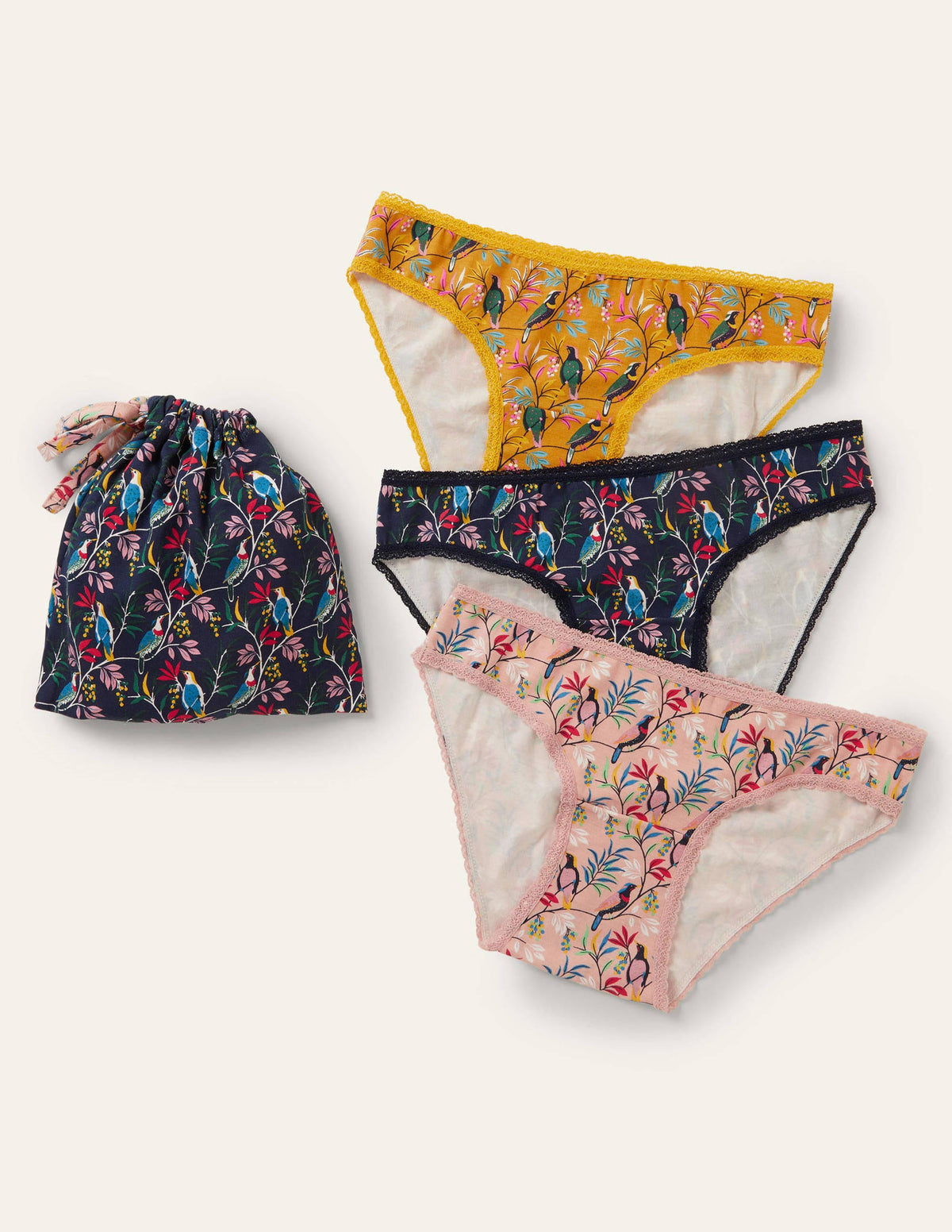 Three Pack Knickers-Berry Bird Multi-1