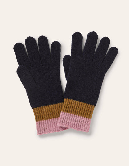 Kaschmirhandschuhe in Blockfarben-Navy/Altes Moosgrün/Violett