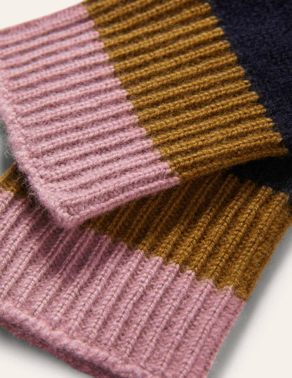 Kaschmirhandschuhe in Blockfarben-Navy/Altes Moosgrün/Violett