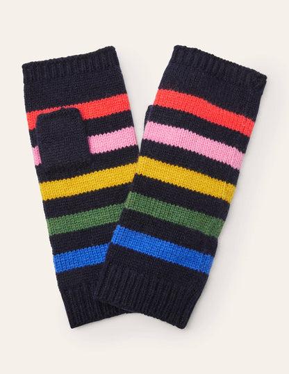 Fingerlose Strickhandschuhe-Navy/Bunt, Gestreift