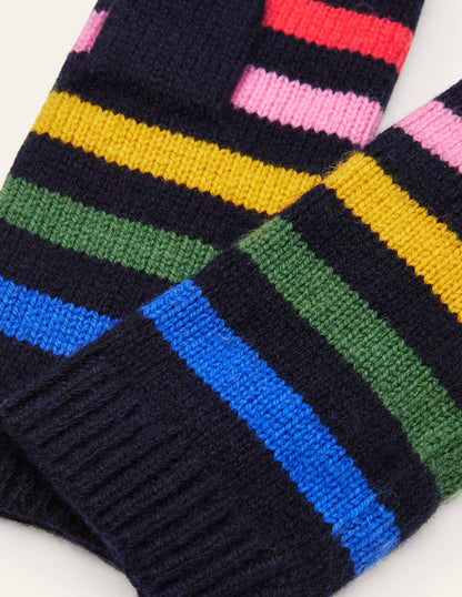 Fingerlose Strickhandschuhe-Navy/Bunt, Gestreift