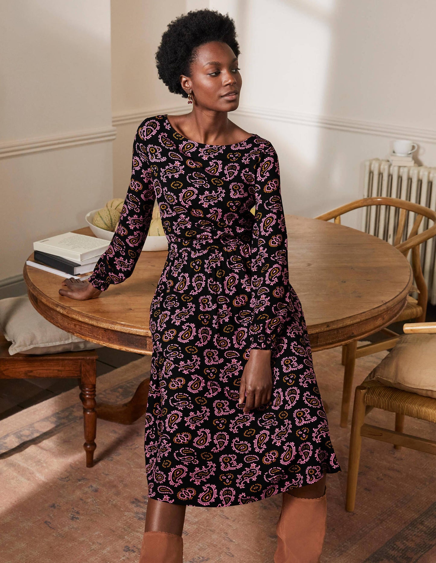 Evelyn Jersey-Midikleid-Azalee, Aufwändiges Paisleymuster