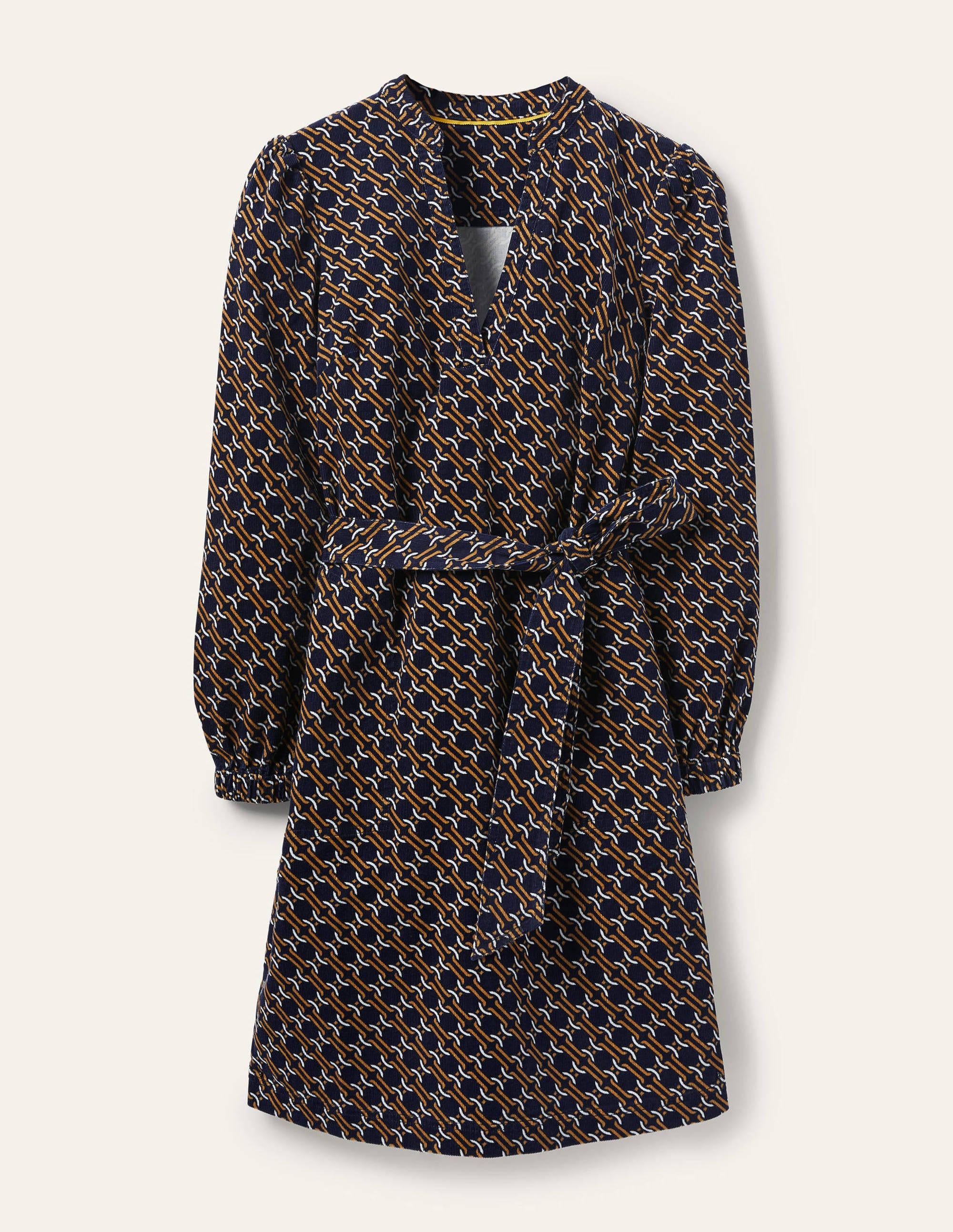 Esmeralda Kleid mit Taillengürtel-Navy, Geometrisches Gliedermuster - Image 5