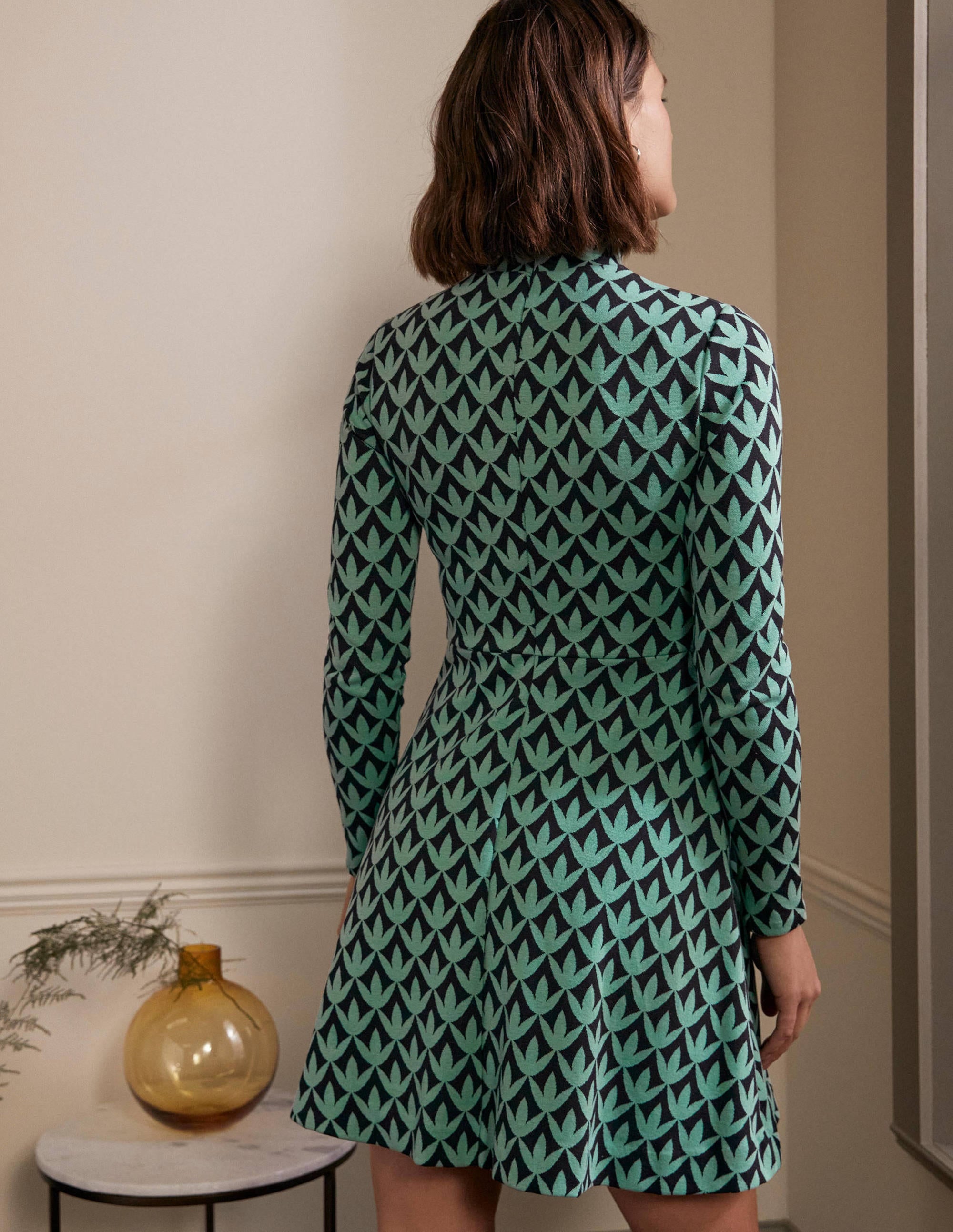 High Neck Jacquard Dress-Csarite, Petal Geo - Image 3