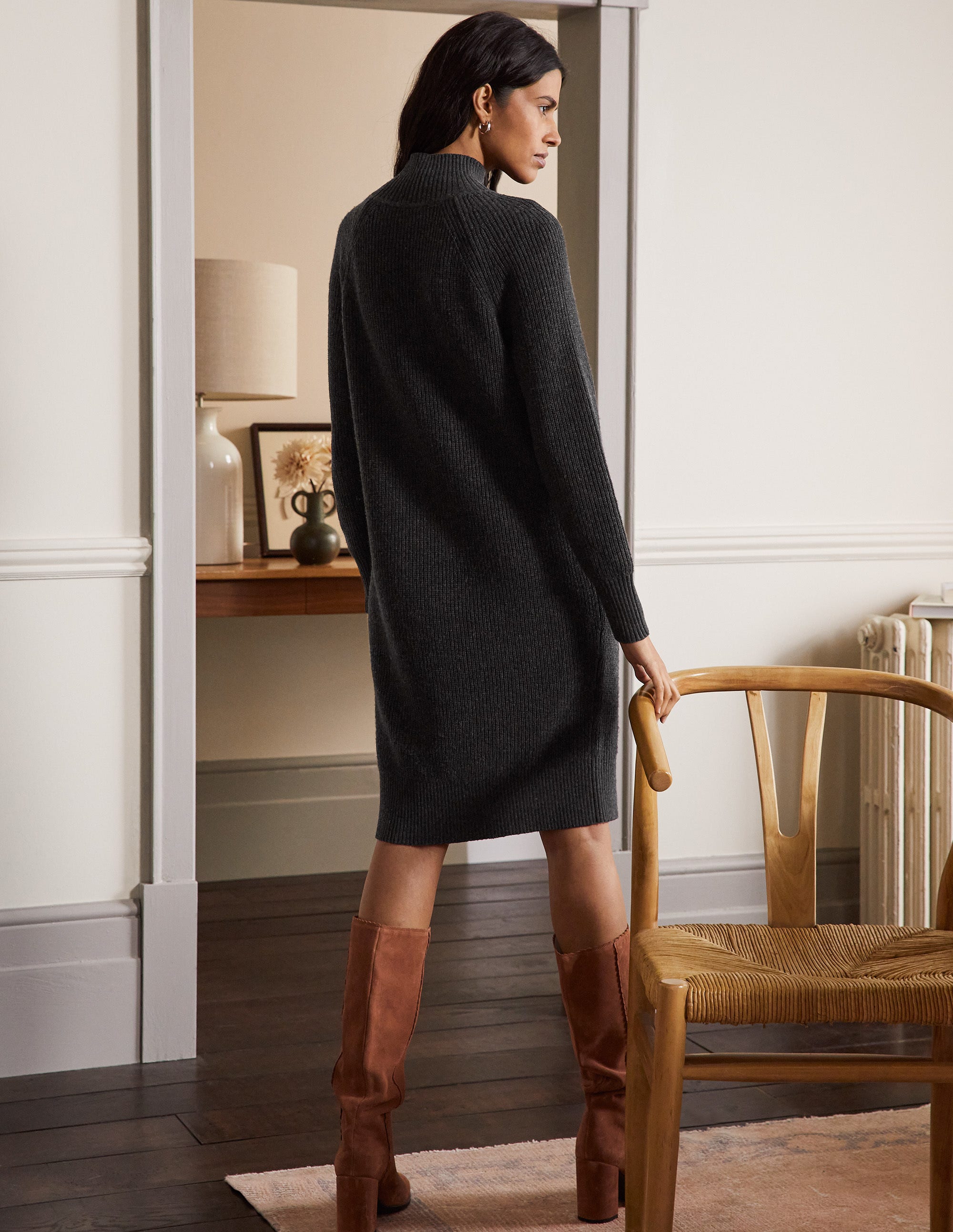 Robe à col montant en maille-Anthracite chiné - Image 3