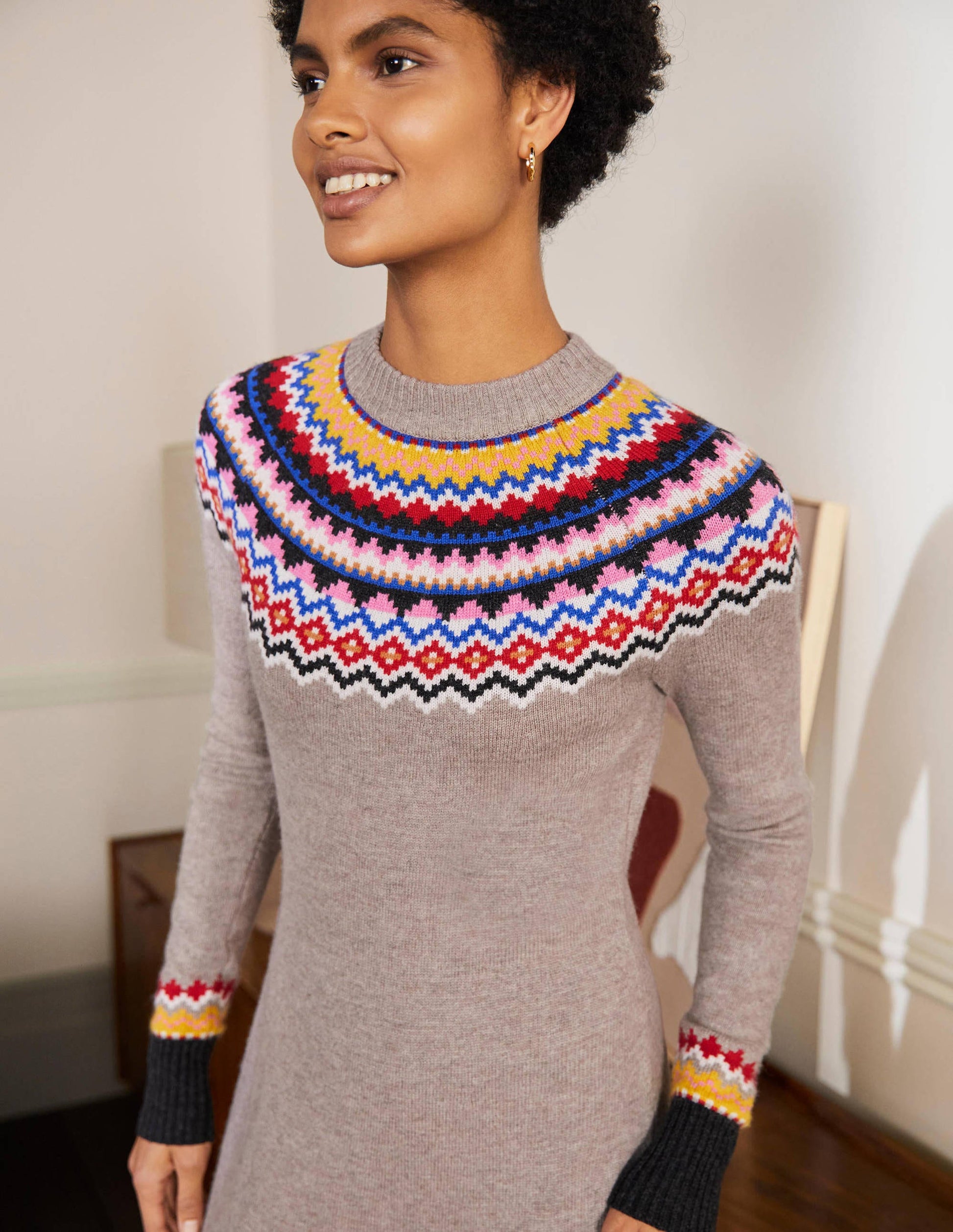 Robe Millie en maille motif jacquard-Vison chiné-2