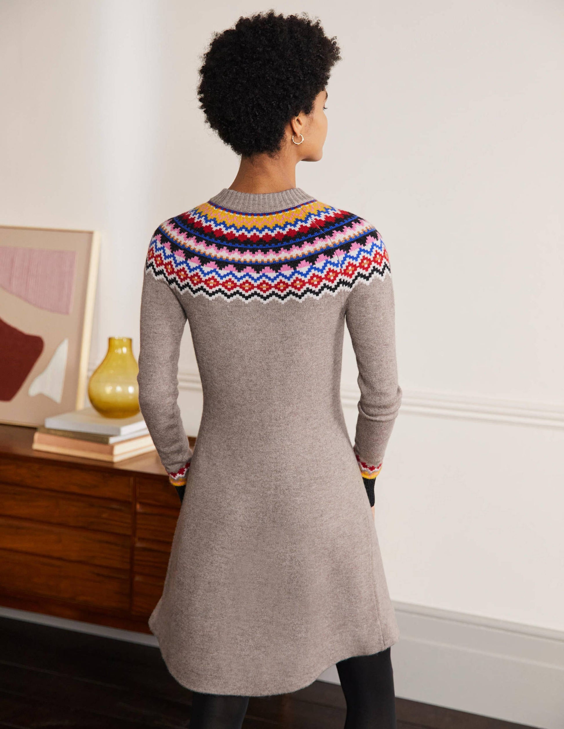 Robe Millie en maille motif jacquard-Vison chiné-3