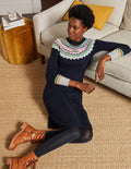 Robe Millie en maille motif jacquard-Bleu marine