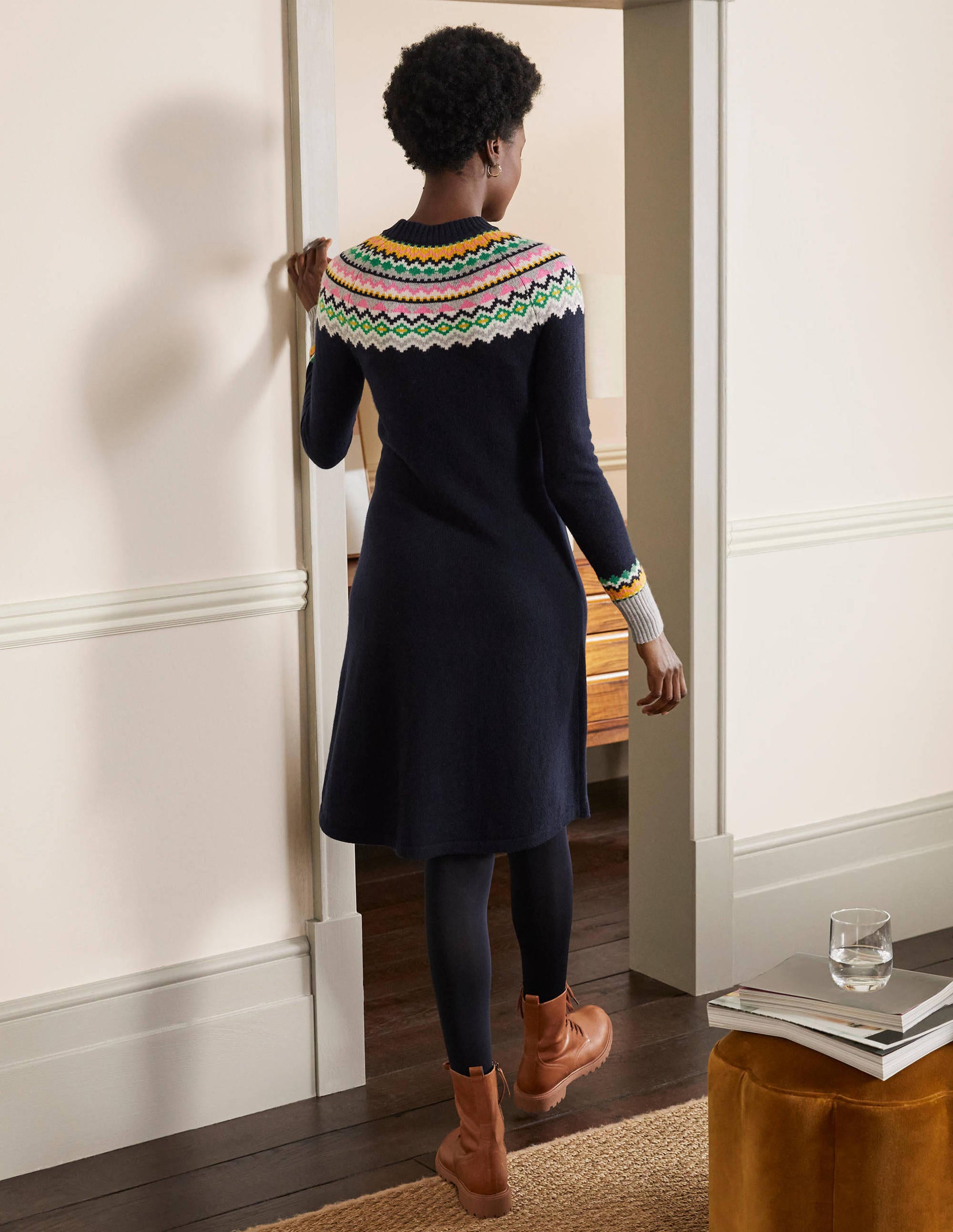 Robe Millie en maille motif jacquard-Bleu marine - Image 3