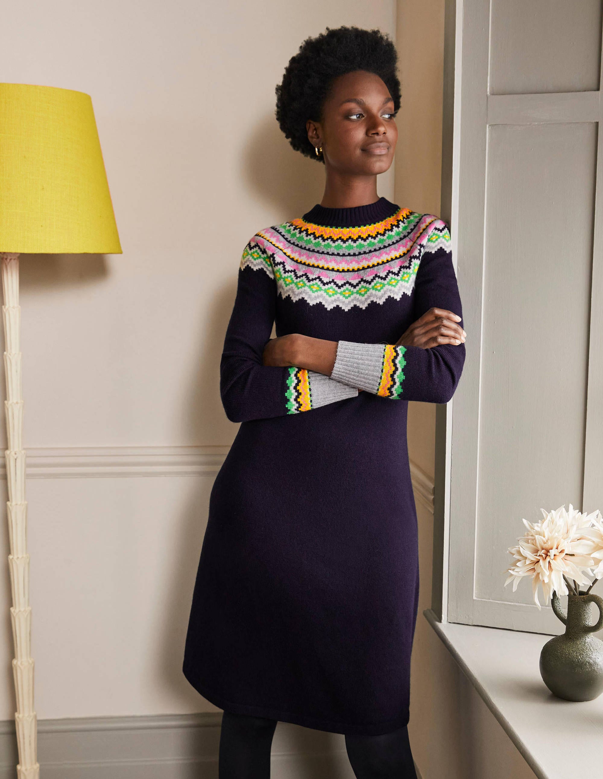 Robe Millie en maille motif jacquard-Bleu marine - Image 4