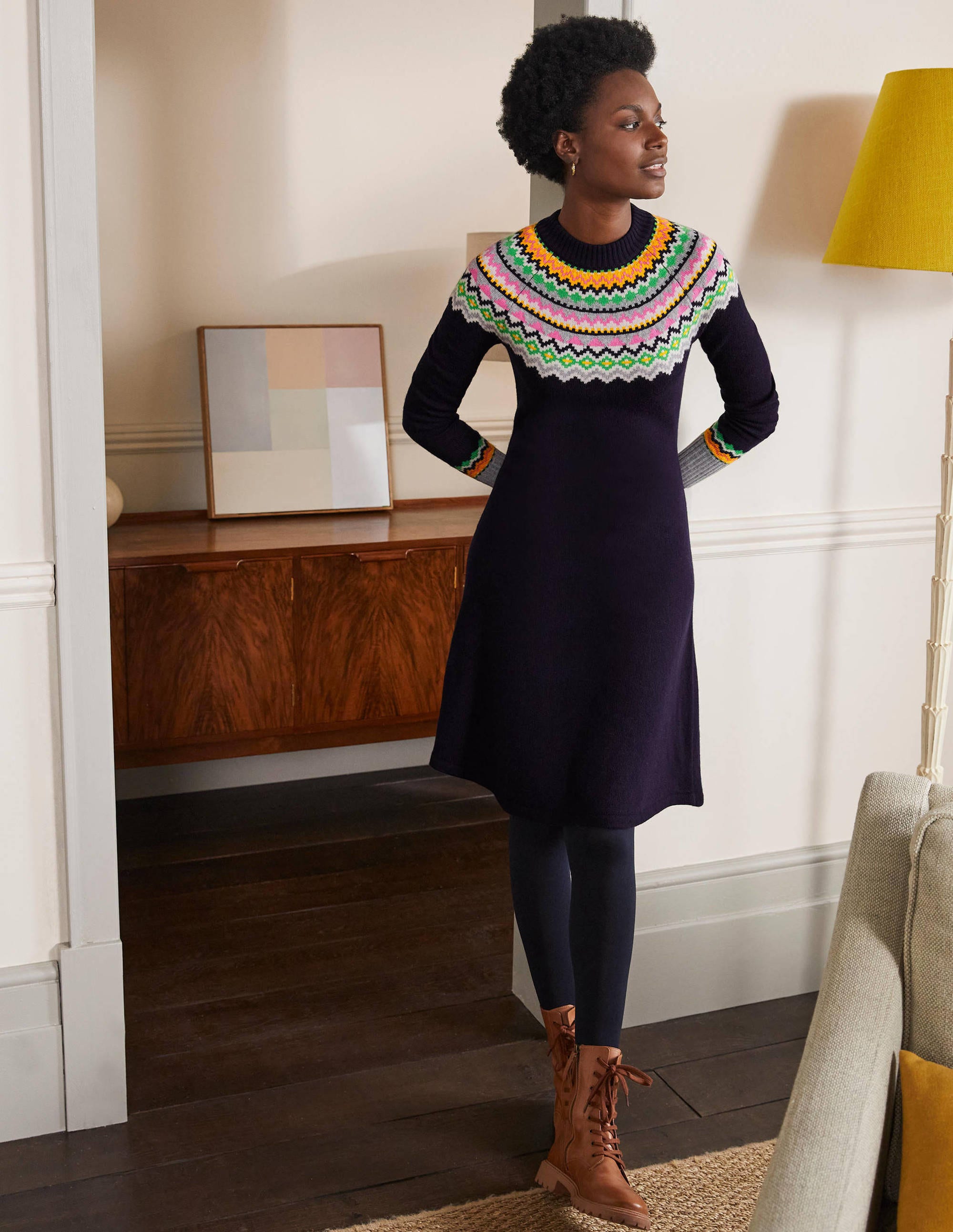 Robe Millie en maille motif jacquard-Bleu marine - Image 5