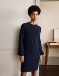 Strickkleid mit Zopfmuster-Marineblau