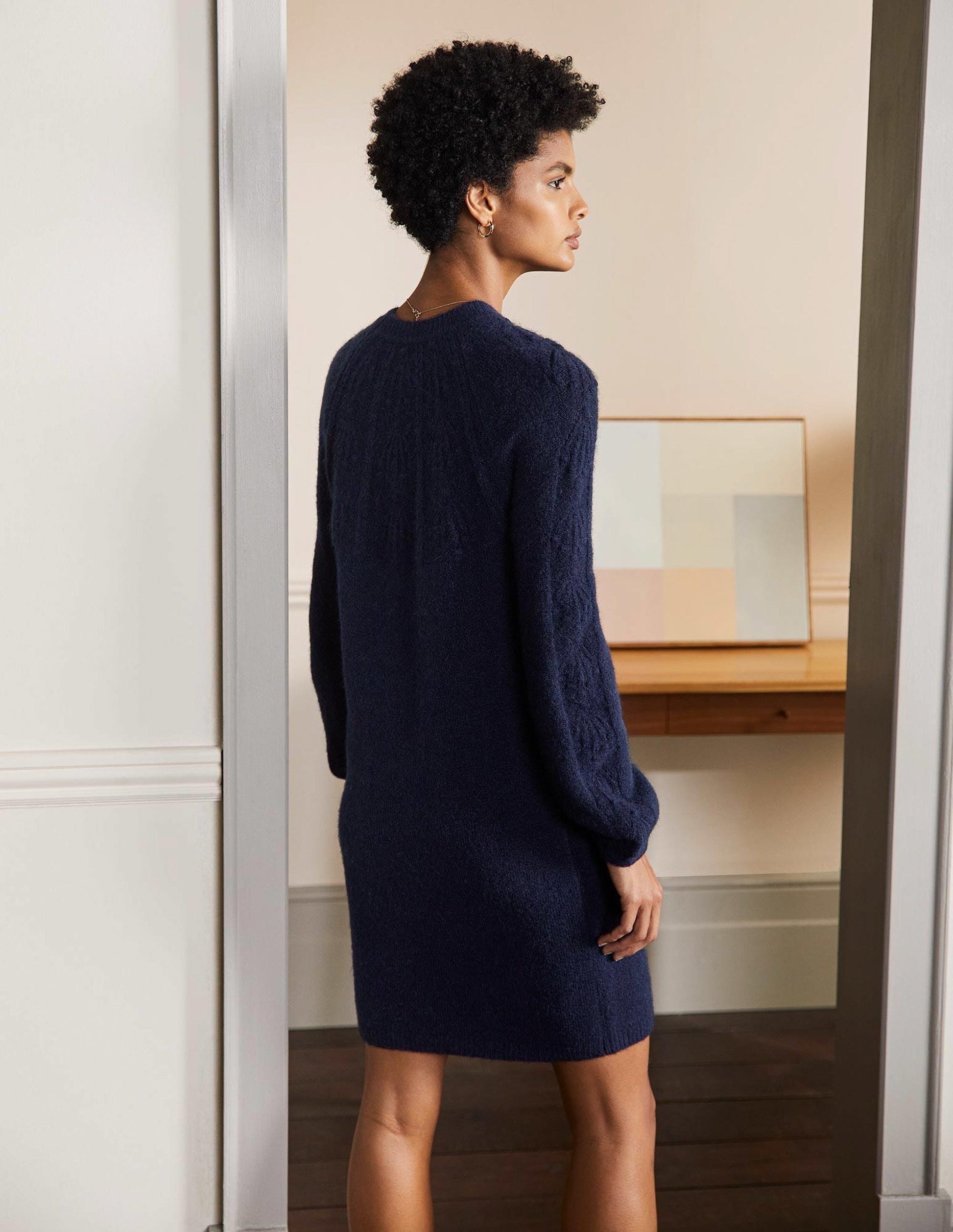 Strickkleid mit Zopfmuster-Marineblau-3