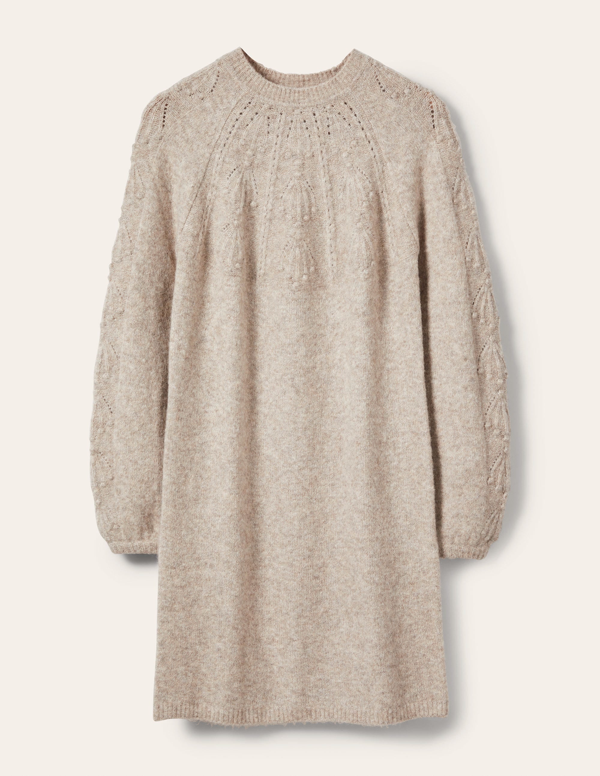 Strickkleid mit Zopfmuster-Hellbeige Melange - Image 5