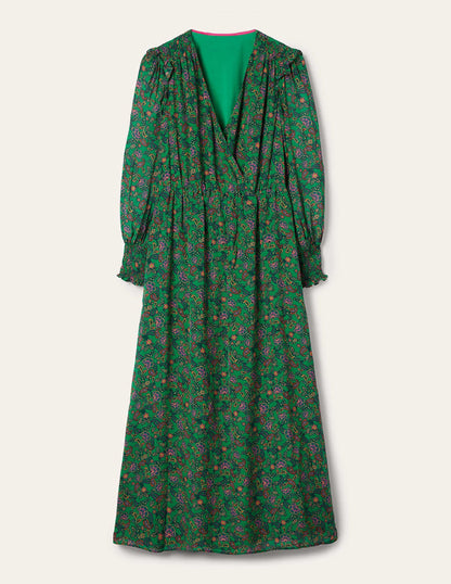 Becky Midi-Wickelkleid-Schottengrün, Exotisches Blumenmuster-7
