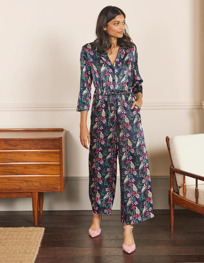 7/8-Jumpsuit mit Kragendetail-Französisches Navy/Beere, Vogel-5