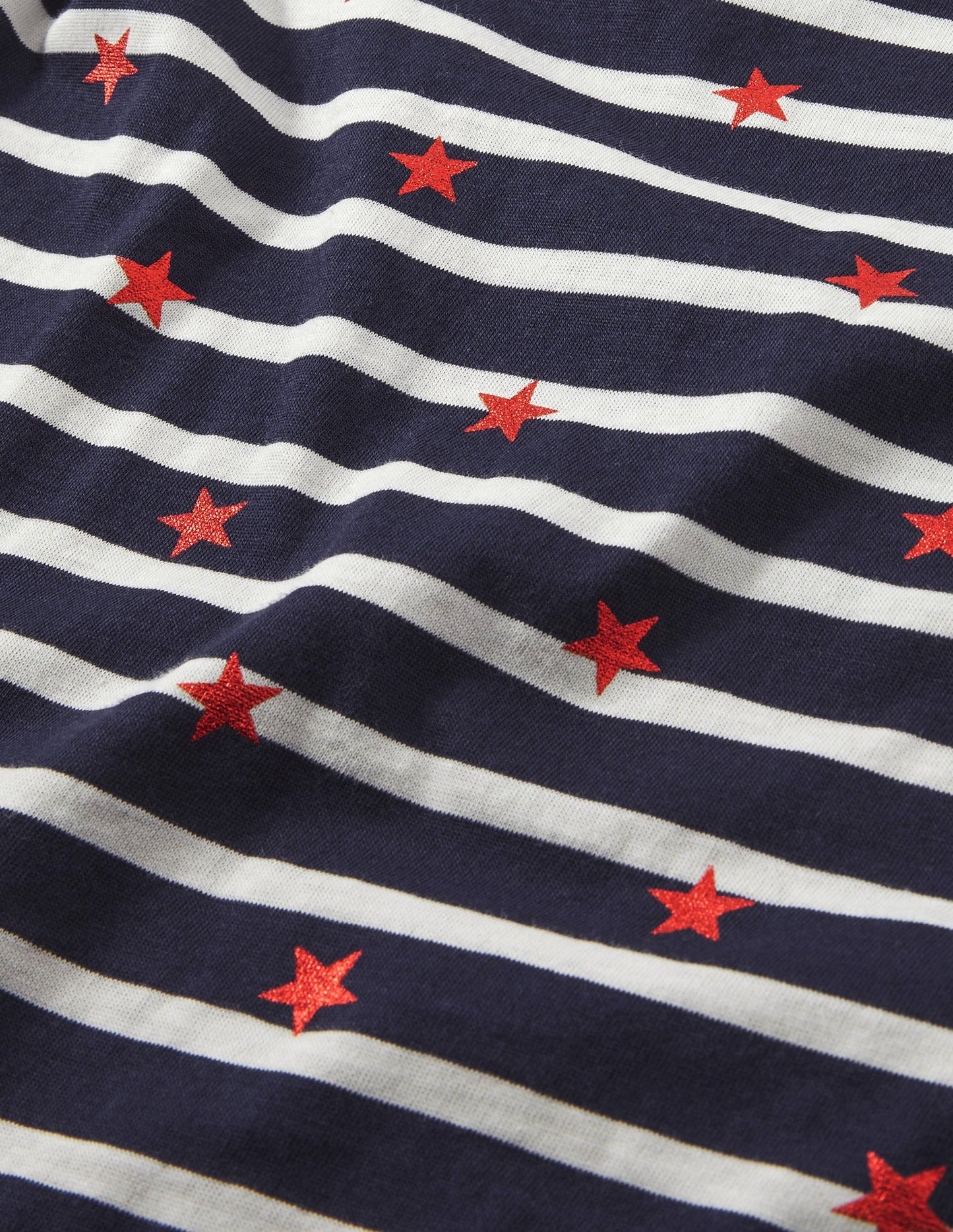 Langärmliges Bretonshirt-Navy/Naturweiß/Rot, Folienstern